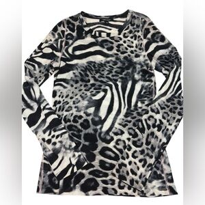 KAREN KANE XL ✨ adult black + white Animal Print Long Sleeve Top like new